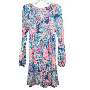 lilly pulitzer maisel silk dress Lilly Pulitzer Maisel Silk Dress Black Mini Long Sleeve Metallic 002521 Sz 0